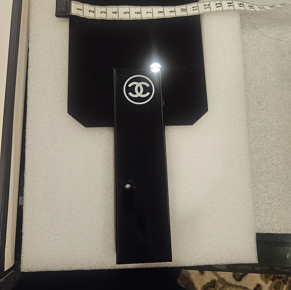 Chanel Hand Held Makeup Mirror Beveled Edge Cut NIB White